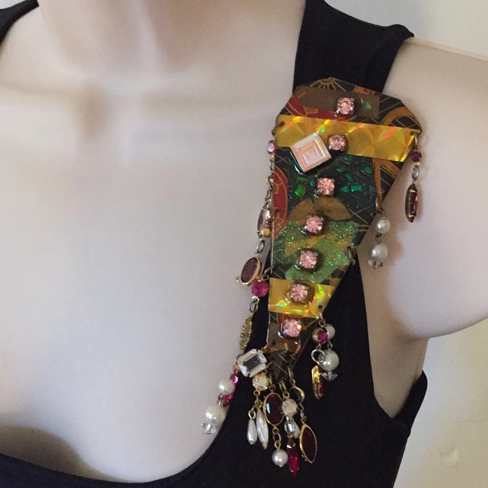 Vintage 80s Mod Long Enamel Gems Pearls Dangles​